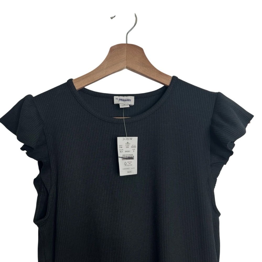 J.Crew Women’s Black Vintage Rib Ruffle Sleeve T-Shirt Cotton Modal Size Small - Picture 4 of 6